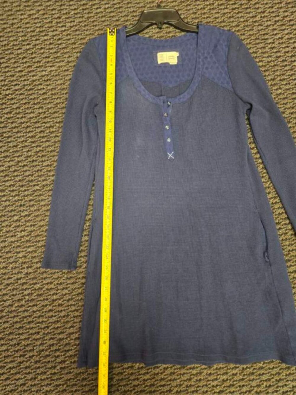 Anthropologie Sleepy Sunday Blue Waffle Knit Henley Chemise Dress Size M - Picture 4 of 11